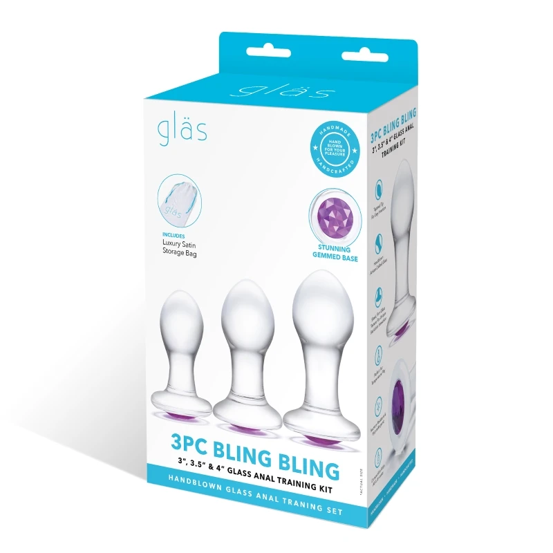 Gläs 3pC Bling Bling 3Inch 3.5 Inch and 4 Inch Glass Anal Training Kit