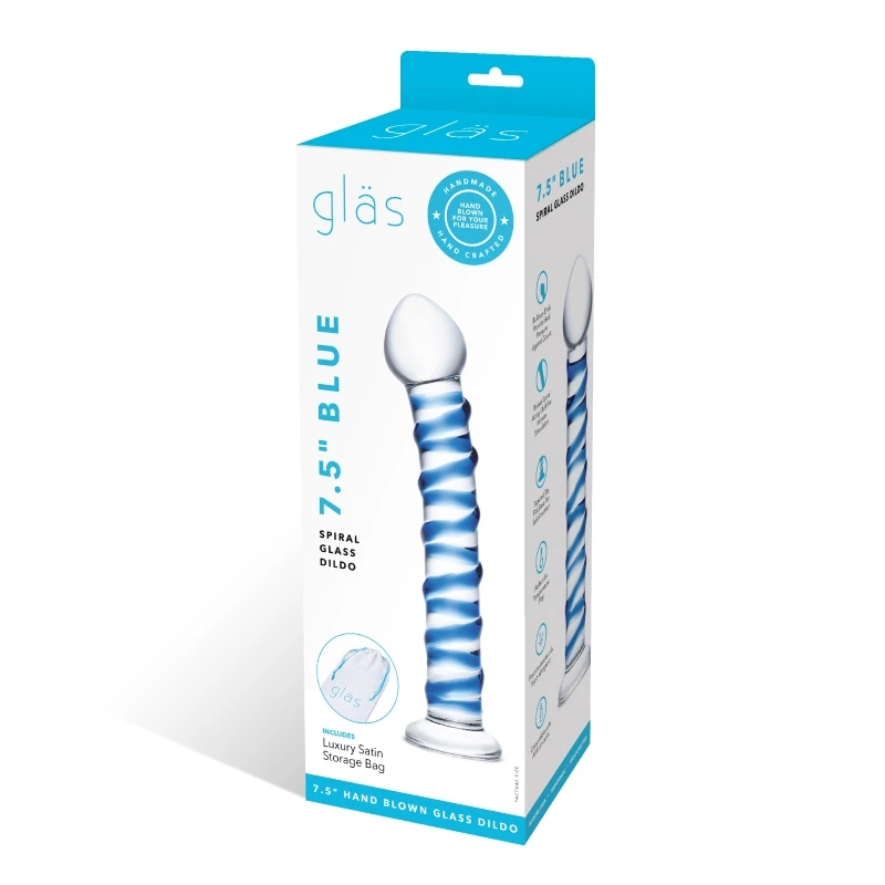 Gläs 7.5 Inch Blue Spiral Glass Dildo