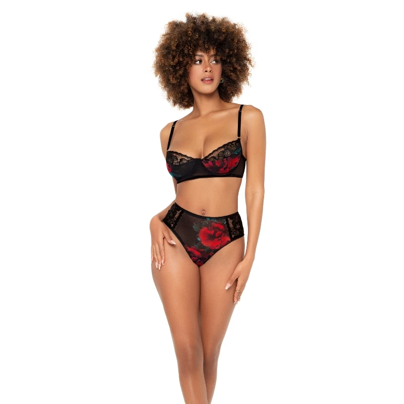 Mapalé Bra & Panty Two Piece Set Black/Rose Print