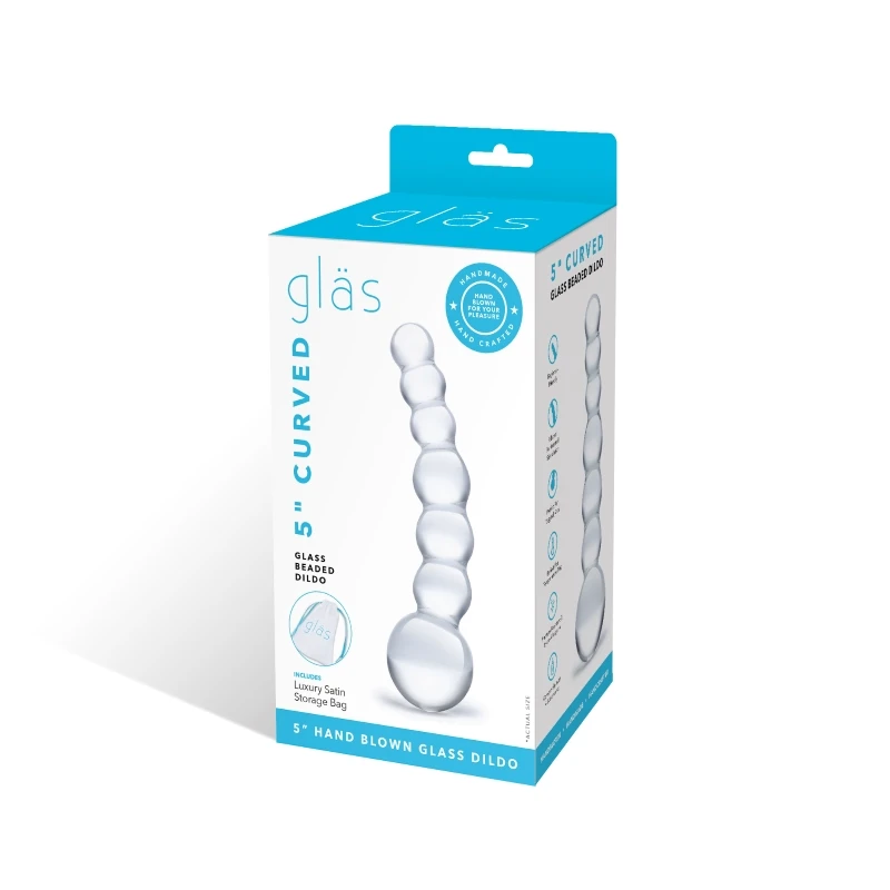 Gläs 5 Inch Curved Glass Beaded Dildo