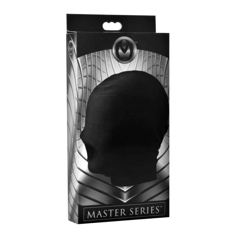 XR Brands Master Series Disguise Open Mouth Hood With Padded Blindfold BDSM