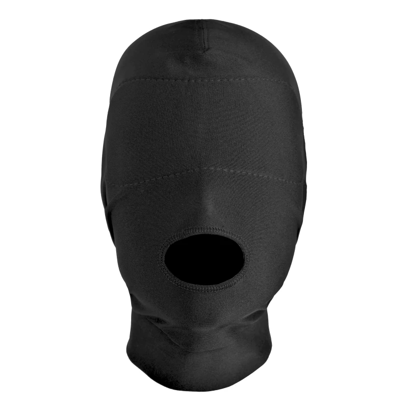 XR Brands Master Series Disguise Open Mouth Hood With Padded Blindfold BDSM