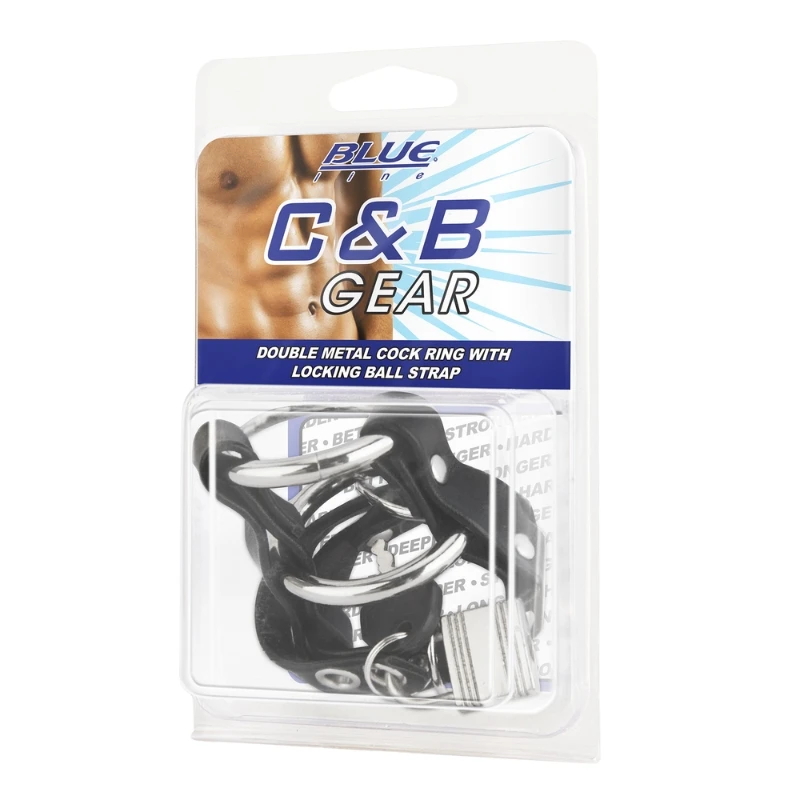 Blueline Double Metal Cock Ring With Locking Ball Strap