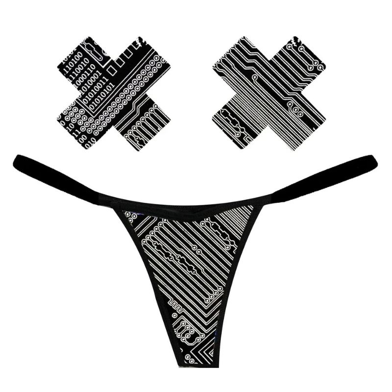 NEVA NUDE GEO Madness Reflective G-String Naughty Knix Pasties and Panties Set