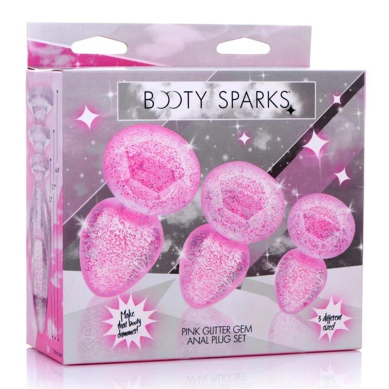 XR Brands Booty Sparks Pink Glitter Gem Anal Plug Set