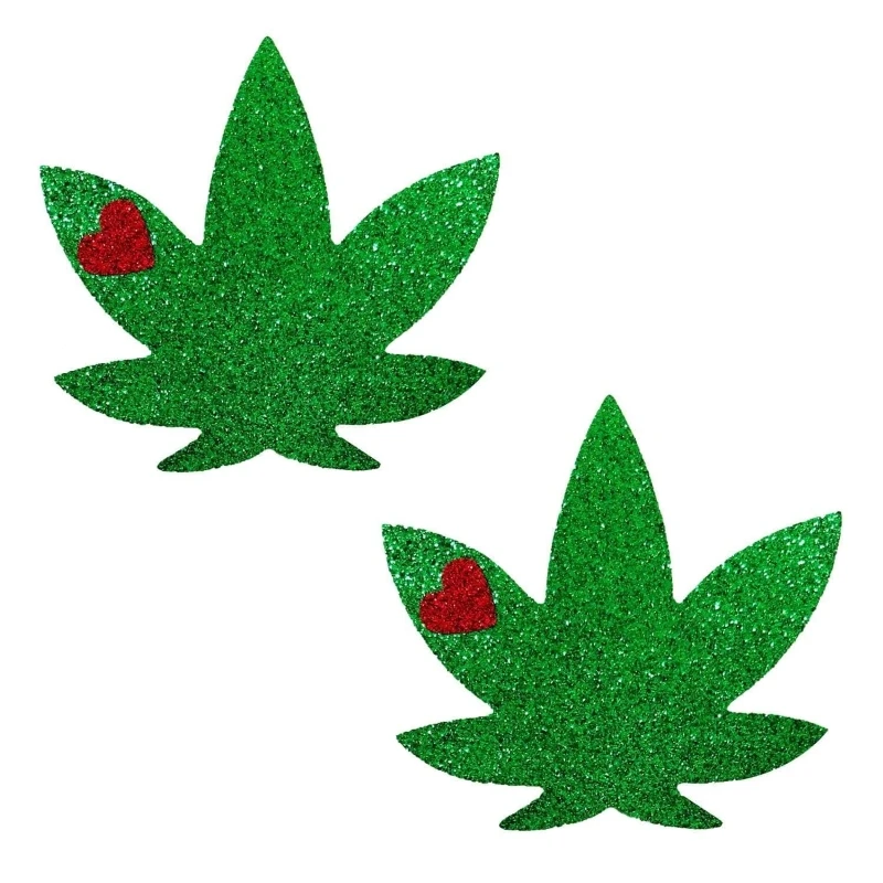 NEVA NUDE Glorious Green Glitter DOPE AF Weed Leaf Nipztix Pasties Nipple Cover