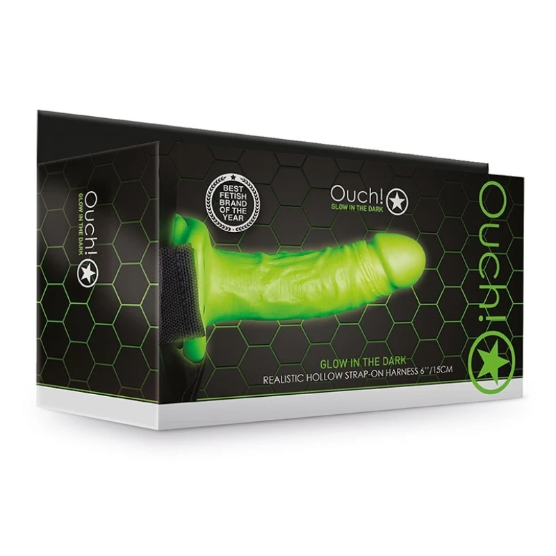 SHOTS Ouch! Glow in The Dark Realistic 6 Inch Hollow Strap-On