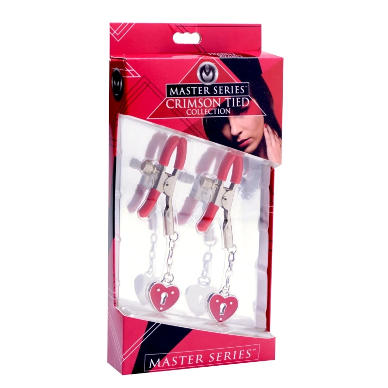 XR Brands Master Series Captive Heart Padlock Nipple Clamps