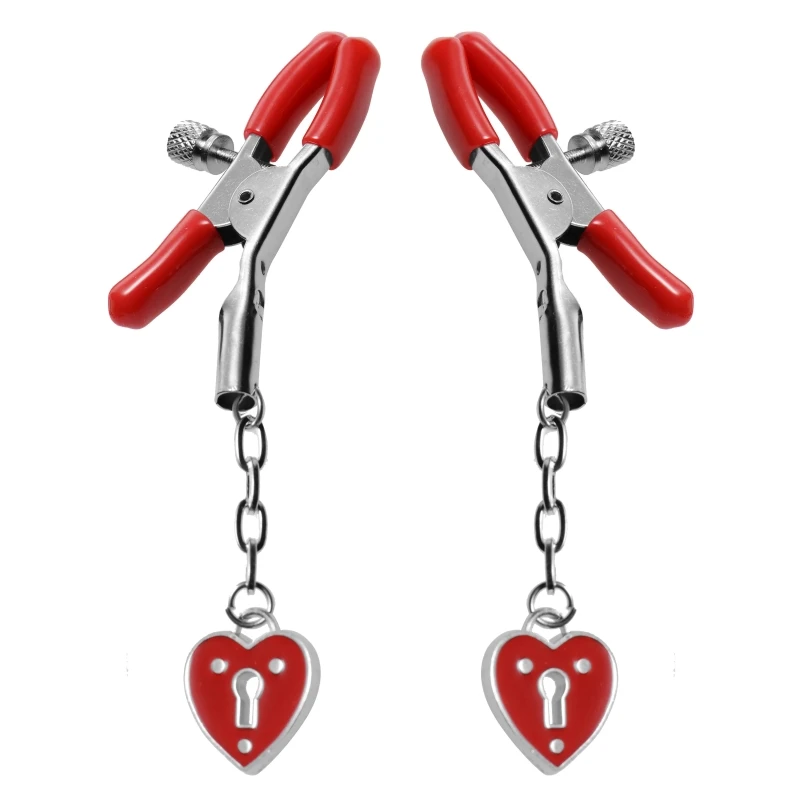 XR Brands Master Series Captive Heart Padlock Nipple Clamps