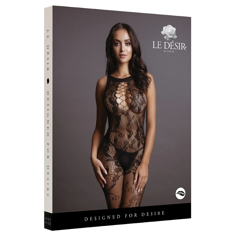 SHOTS Le Desir High Neck Lace Pattern Bodystocking One Size