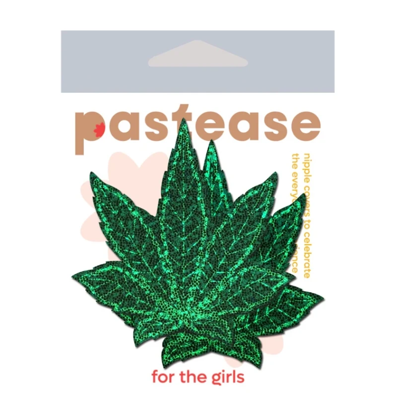 pastease Indica Pot Leaf Glitter Green Weed Nipple Pasties