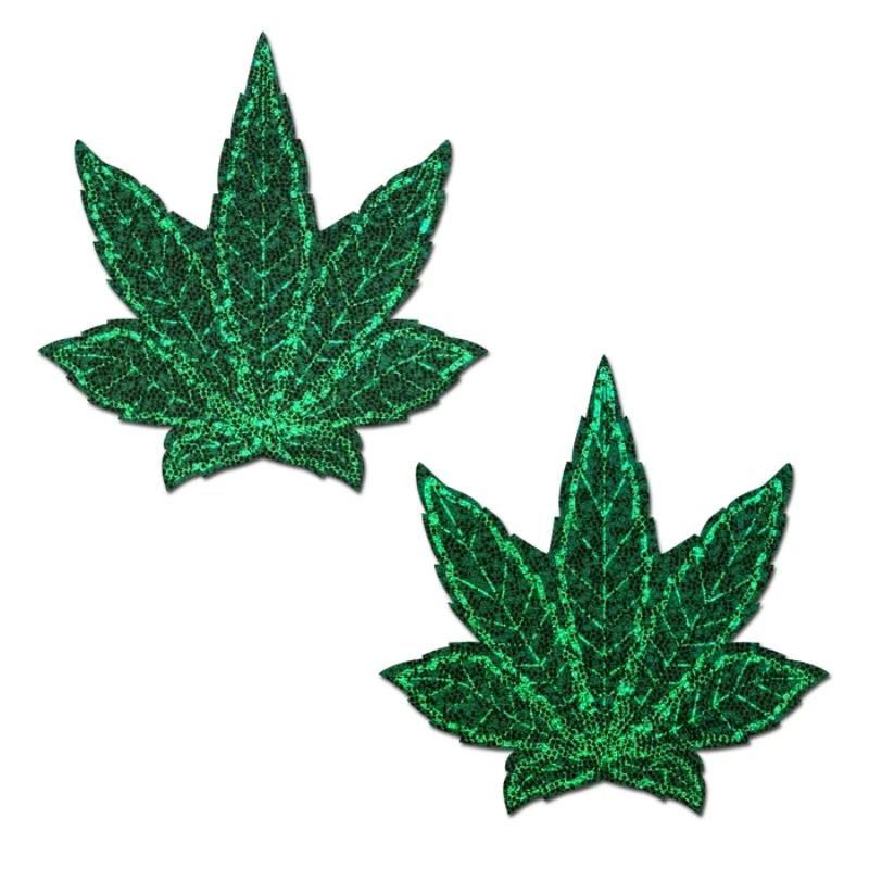 pastease Indica Pot Leaf Glitter Green Weed Nipple Pasties