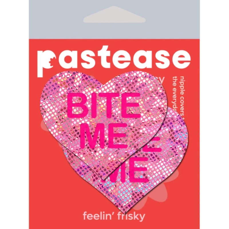 pastease Love: Disco Pink Heart with 'Bite Me' Nipple Pasties