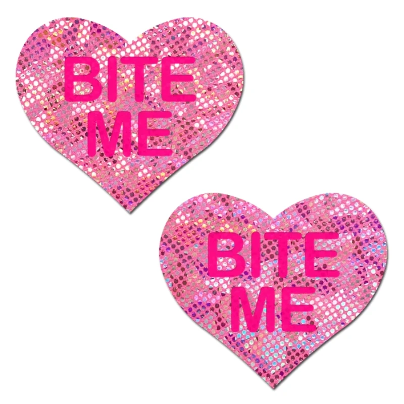 pastease Love: Disco Pink Heart with 'Bite Me' Nipple Pasties