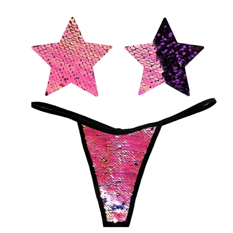 NEVA NUDE My Lil Pony Pink & Purple Iridescent Flip Sequin Nipple Cover Pastie and Pantie