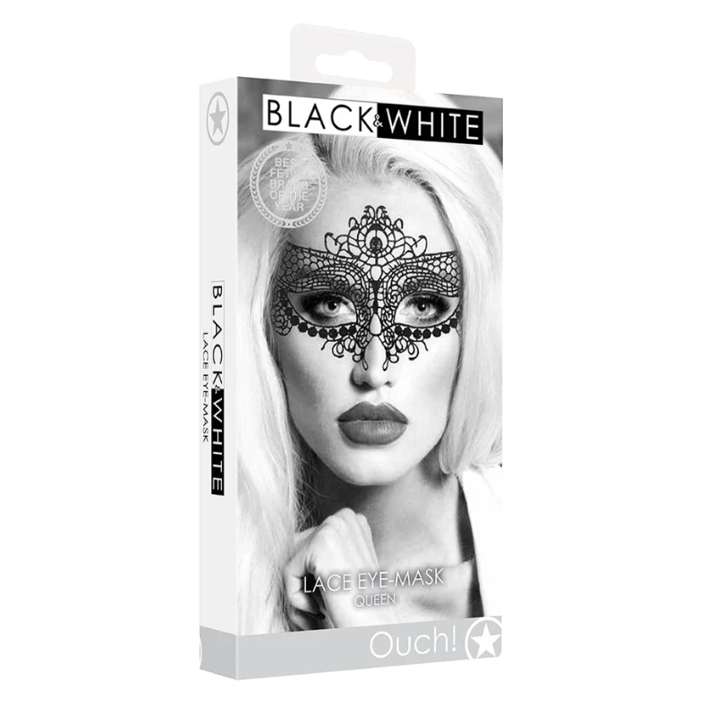 SHOTS Ouch! Black and White Queen Lace Eye Mask