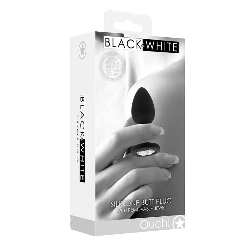 SHOTS Ouch! Black and White Silicone Butt Plug With Removable Jewel