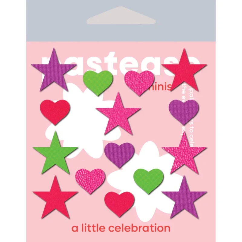 pastease Confetti: Neon Green, Red, Pink and Purple Baby Star and Heart Body Pasties