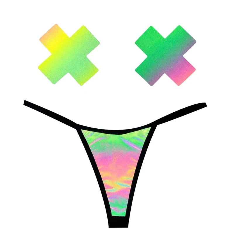 NEVA NUDE Rainbow Reflective G-String Nipple Pastie and Pantie