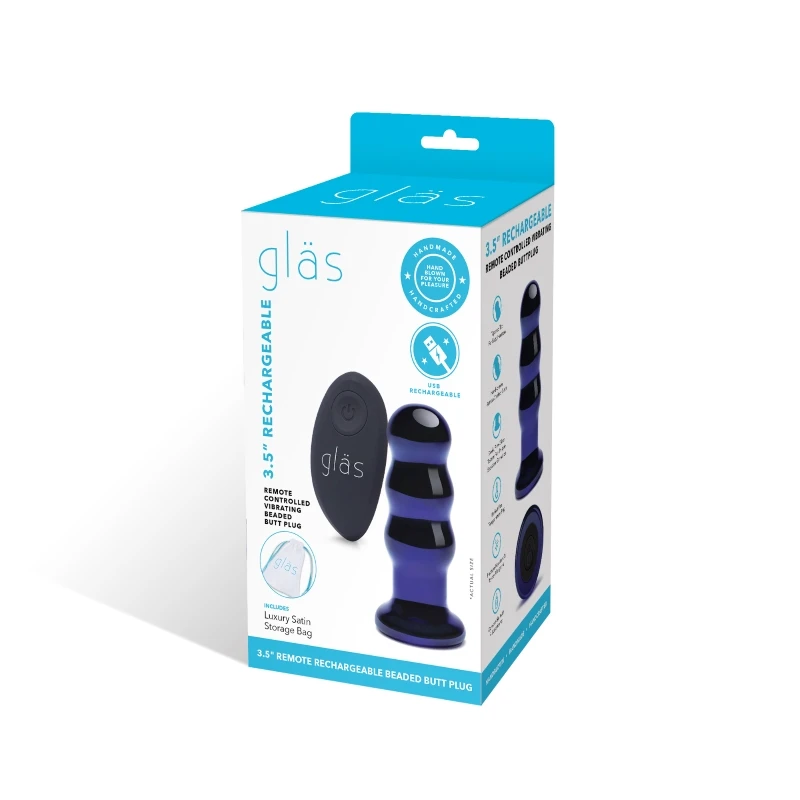 Gläs 3.5 Inch Rechargeable Remote Controlled Vibrating Beaded Butt Plug