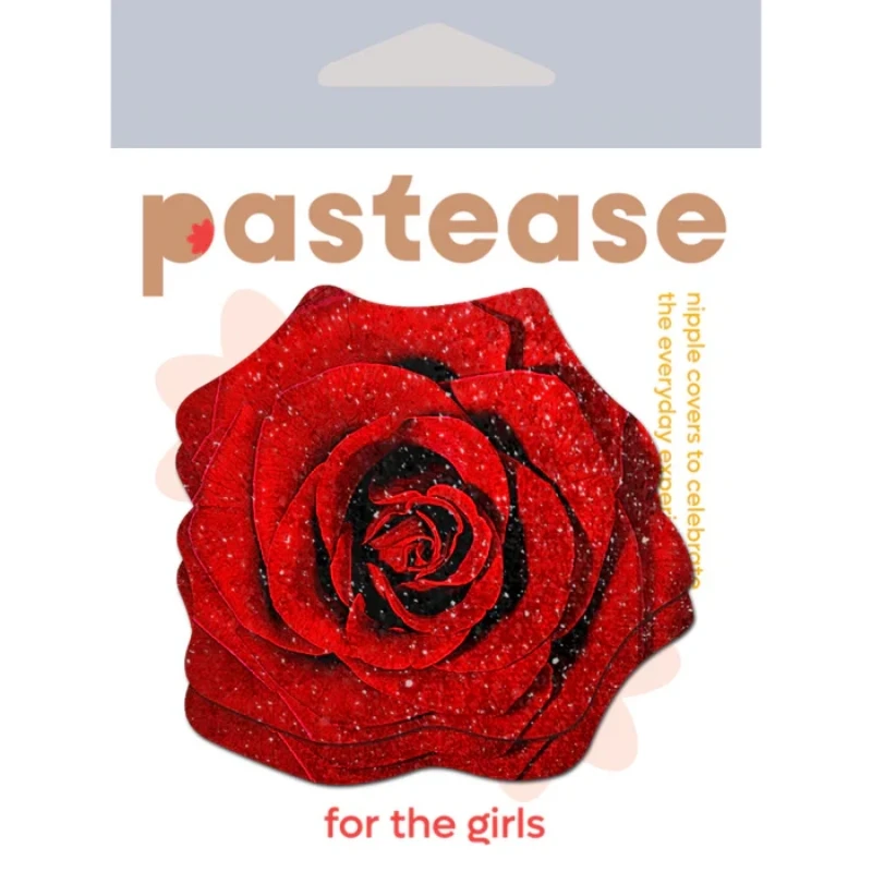 pastease Rose Glitter Velvet Blooming Rose Flower Nipple Pasties