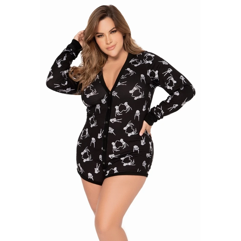 Mapalé Spellbound Long Sleeve Sleep Romper Black Print