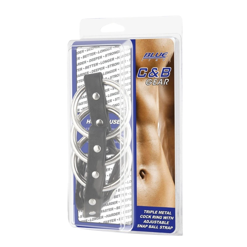 Blueline Triple Metal Cock Ring With Adjustable Snap Ball Strap