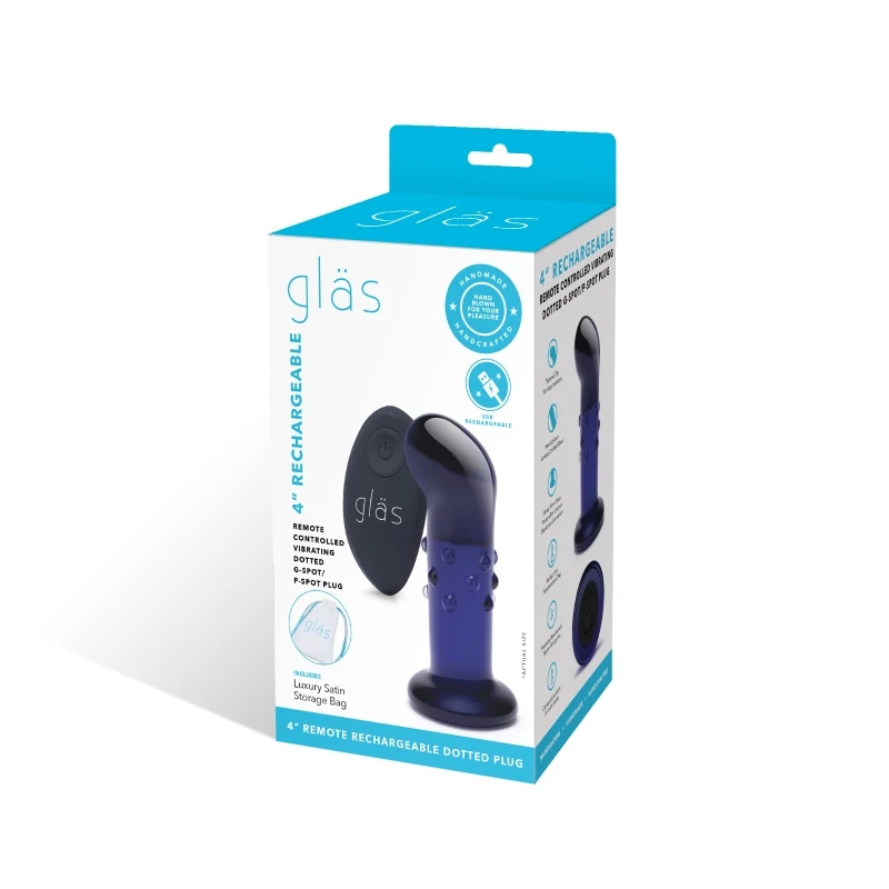 Gläs 4 Inch Rechargeable Remote Controlled Vibrating Dotted G-Spot/P-Spot Plug