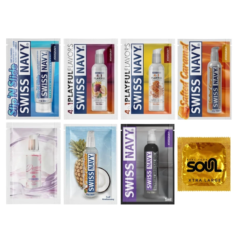 XL Condoms + Flavored & Water Based Lubricants Sample Set