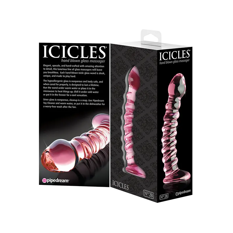 Icicles No. 28 Textured Pink Glass Dildo