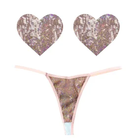 Bubbly Feels Nude Sequin Sparkle Nipple Pastie and Pantie Lingerie Set