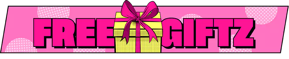 "Free Gift" pink banner. With the illustration of a yellow gift box in the middle.