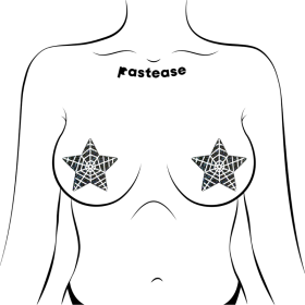 Star: Black Glitter Star with White Glow-In-The-Dark Web Nipple Pasties by Pastease