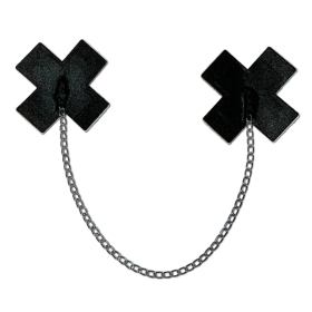 Chains: Liquid Black Plus X Cross with Chunky Silver Chain Nipple Pasties by Pastease