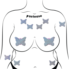 10 Mini Silver Glitter Butterflies Nipple & Body Pasties by Pastease