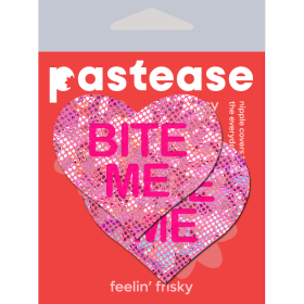 Pastease - Nipple Pasties - Love: Disco Pink Heart with 'Bite Me'