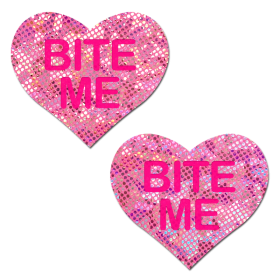 Love: Disco Pink Heart with 'Bite Me' Nipple Pasties by Pastease