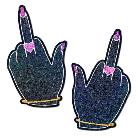 These "Middle Finger Pasties: Glittering F*ck You Lady Hands Nipple Covers by Pastease"
