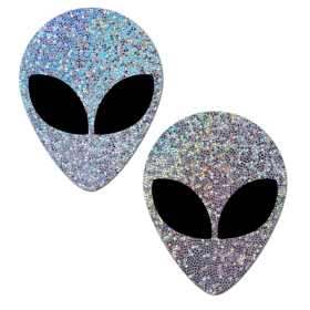 Alien: Glitter Silver Alien with Spacey Black Eyes Nipple Pasties by Pastease
