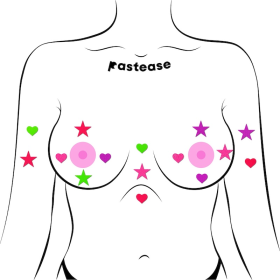 Pastease Confetti: Neon Green, Red, Pink & Purple Baby Star & Heart Body Pasties