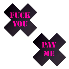 "Plus X: Black with Pink 'Fuck You, Pay Me' Cross Nipple Pasties by Pastease" can elevate any look.
