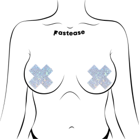 Pasties Plus X: Crystal Silver Cross Nipple Pasties by Pastease