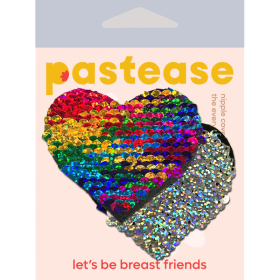 Silver & Rainbow Sequin Heart Pasties by Pastease