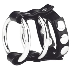 Blueline Double Metal Cock Ring With Adjustable Snap Ball Strap