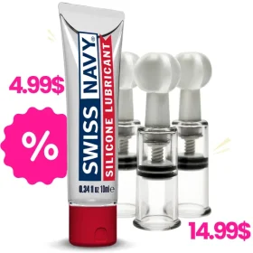 Swiss navy silicone lubricant with Nipple and Clit Suckers in Bundle