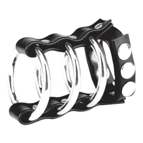 Blueline Triple Metal Cock Ring With Adjustable Snap Ball Strap