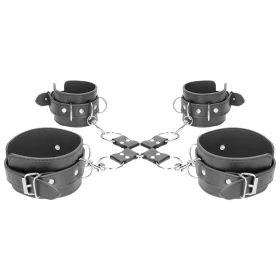 Ouch Black and White Bonded Leather Hogtie With Hand and Ankle Cuffs